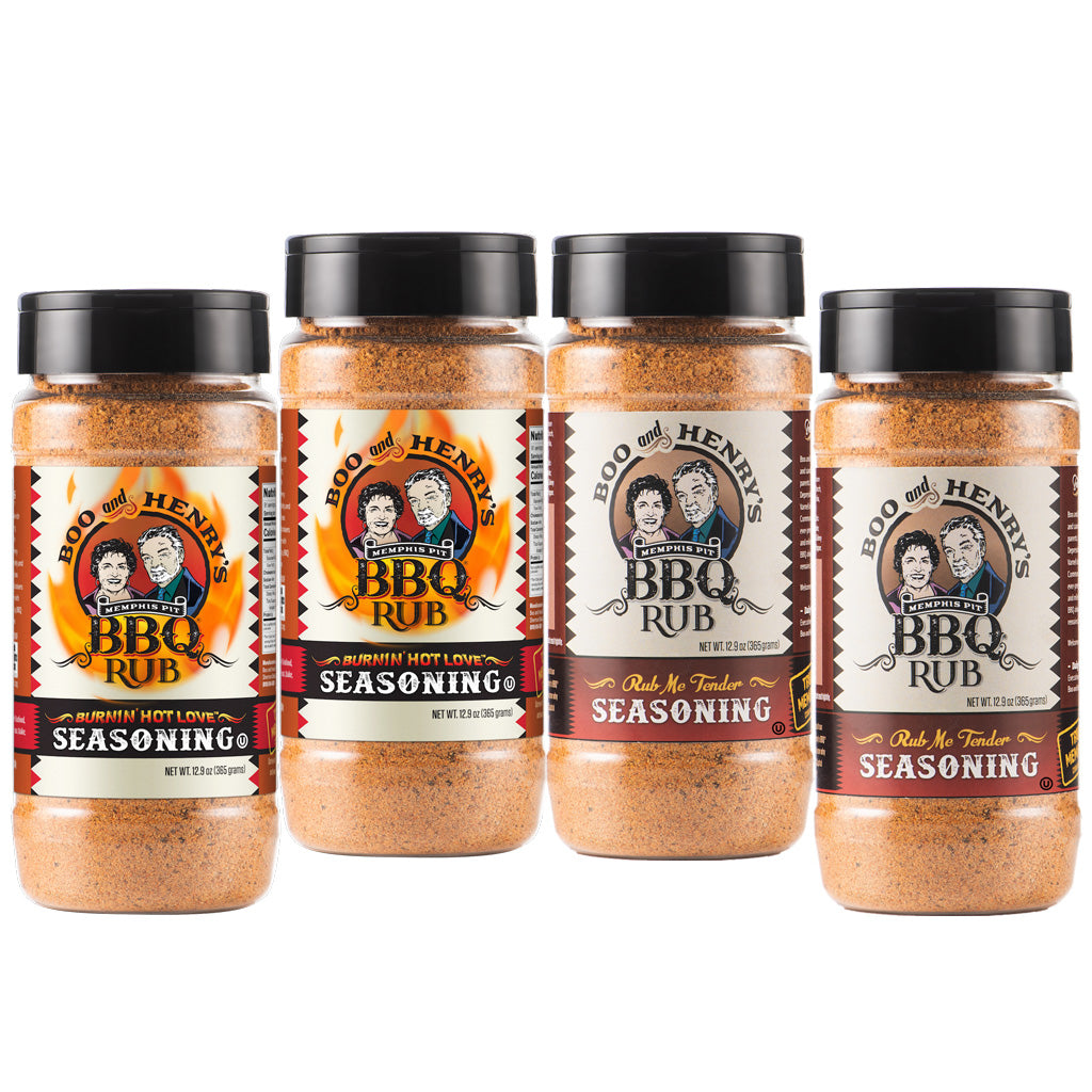 Boo and Henry's Rub Me Tender BBQ Seasoning and Burnin' Hot Love BBQ Seasoning Variety 4-Pack