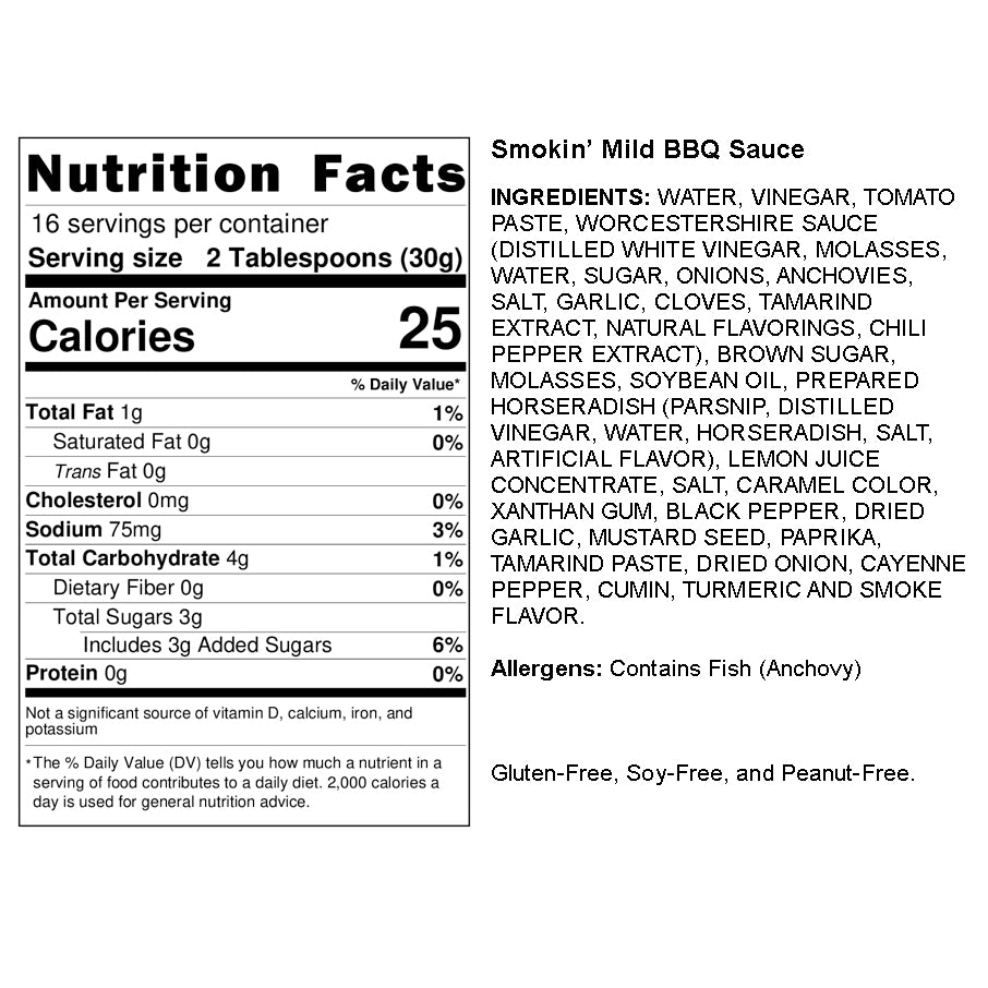 Boo and Henry's Smokin' Mild  BBQ Sauce nutritional label and ingredients