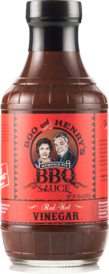 Boo and Henry's Red Hot Vinegar BBQ Sauce bottle