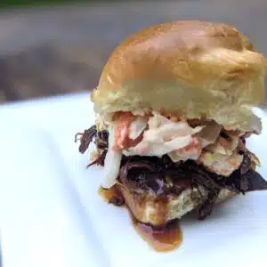Spicy Jackfruit or Pulled Pork Sliders with Brussel Sprouts by tashaannepowell
