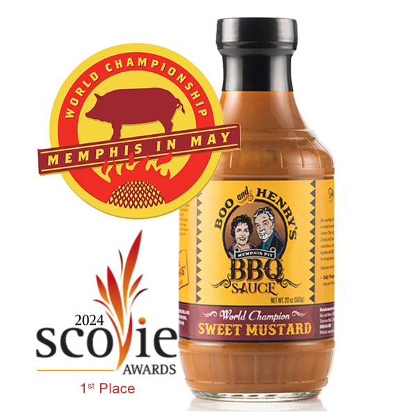 Award-winning Boo and Henry's BBQ World Champion Sweet Mustard Memphis In May World Champion and 2024 Scovie Awards 1st Place Winner