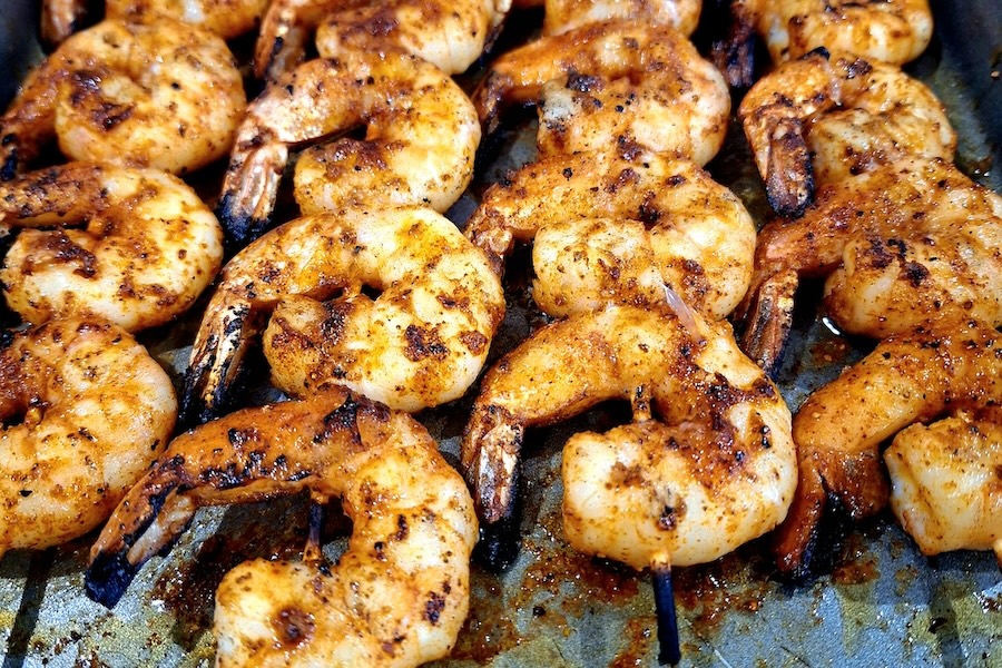 Boo and Henry's BBQ Jumbo Shrimp Salad - grilled blackened shrimp fresh off the grill